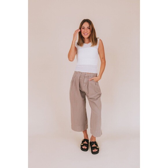 Free People Sweet Talk Chino Trousers Pants Mid-Rise Wide Leg Pleated S 279560 - Picture 5 of 9